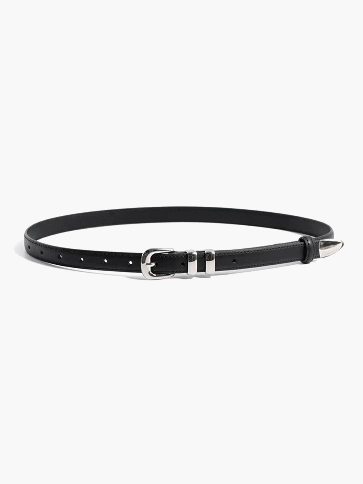 Women's Slim Belt with Silver Double-Loop Buckle
