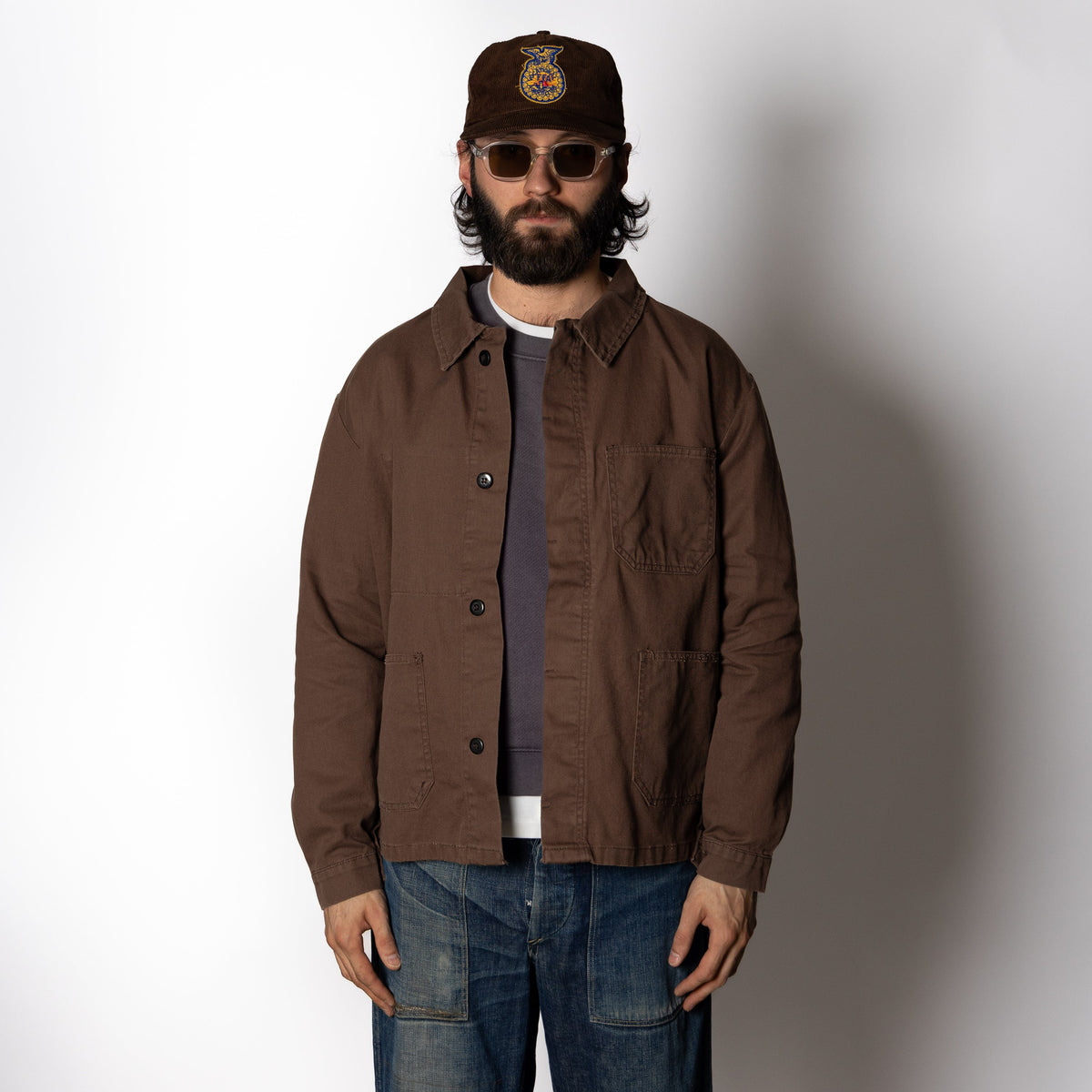 Men's Brown Utility Jacket, Shirt Collar, Four Pockets