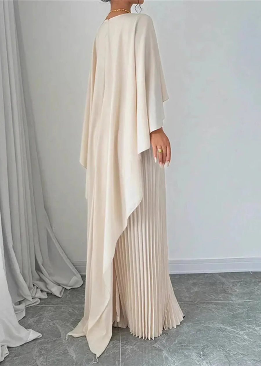 Women's Pleated Maxi Dress with Cape Overlay