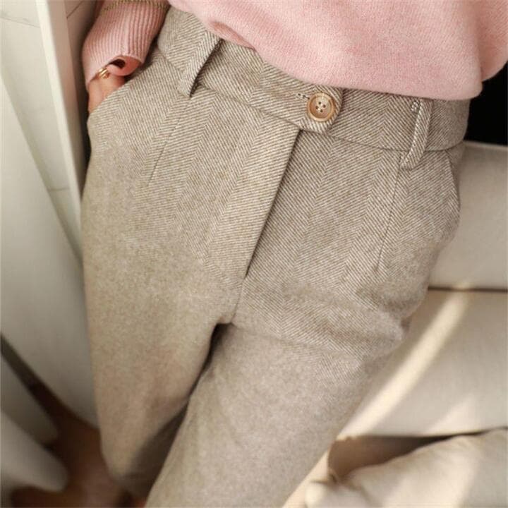 Denna | Mens Herringbone Pleated Pants | Pleated Front, Soft Lining, Light Drape | Brown, Beige or Gray XS-2XL