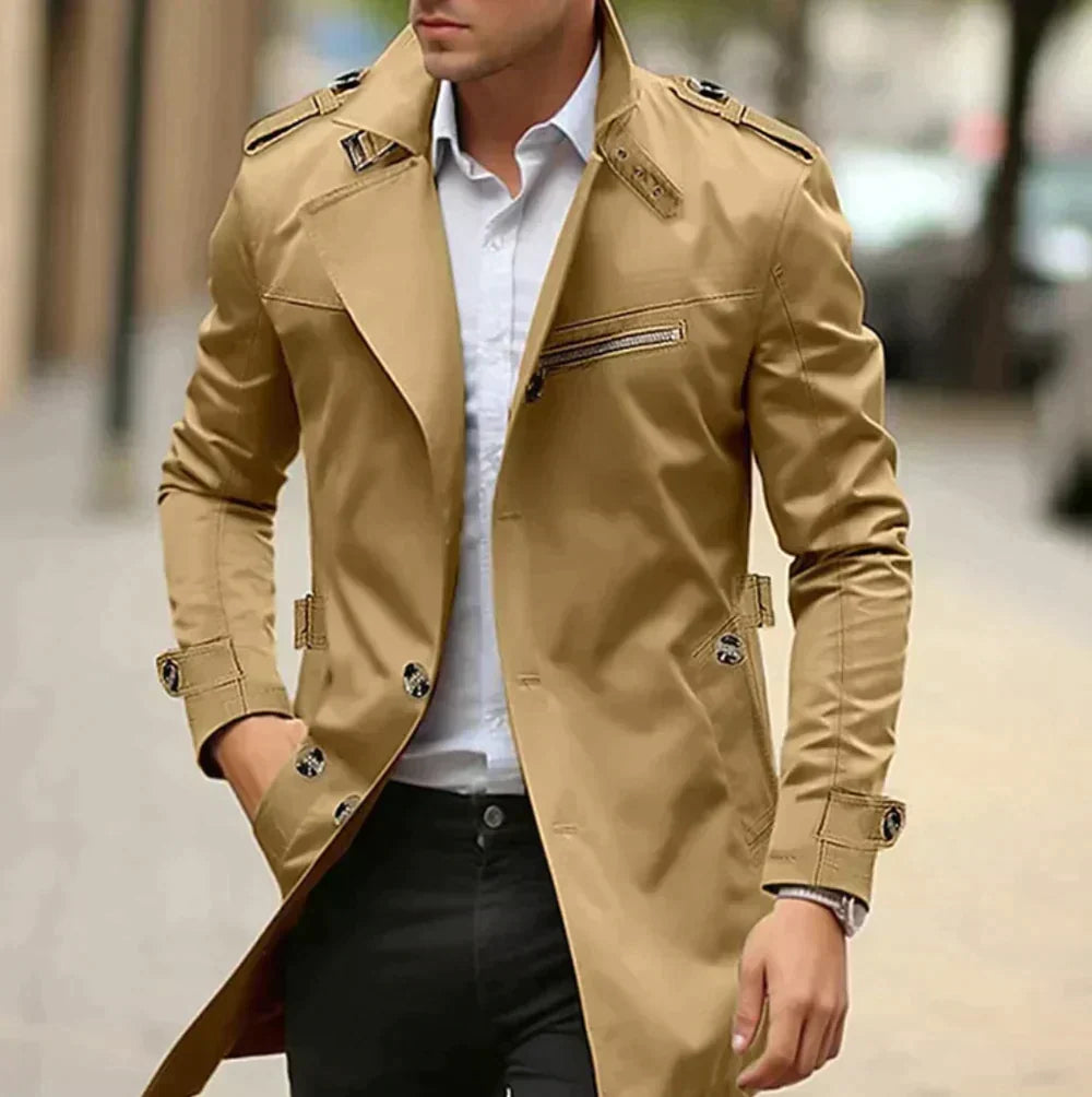 Men's Trench Coat, Double Breasted, Long Sleeves
