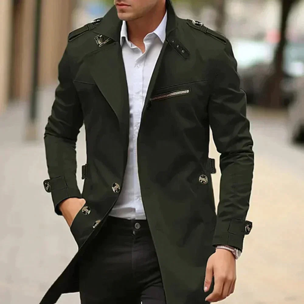 Men's Trench Coat, Double Breasted, Long Sleeves
