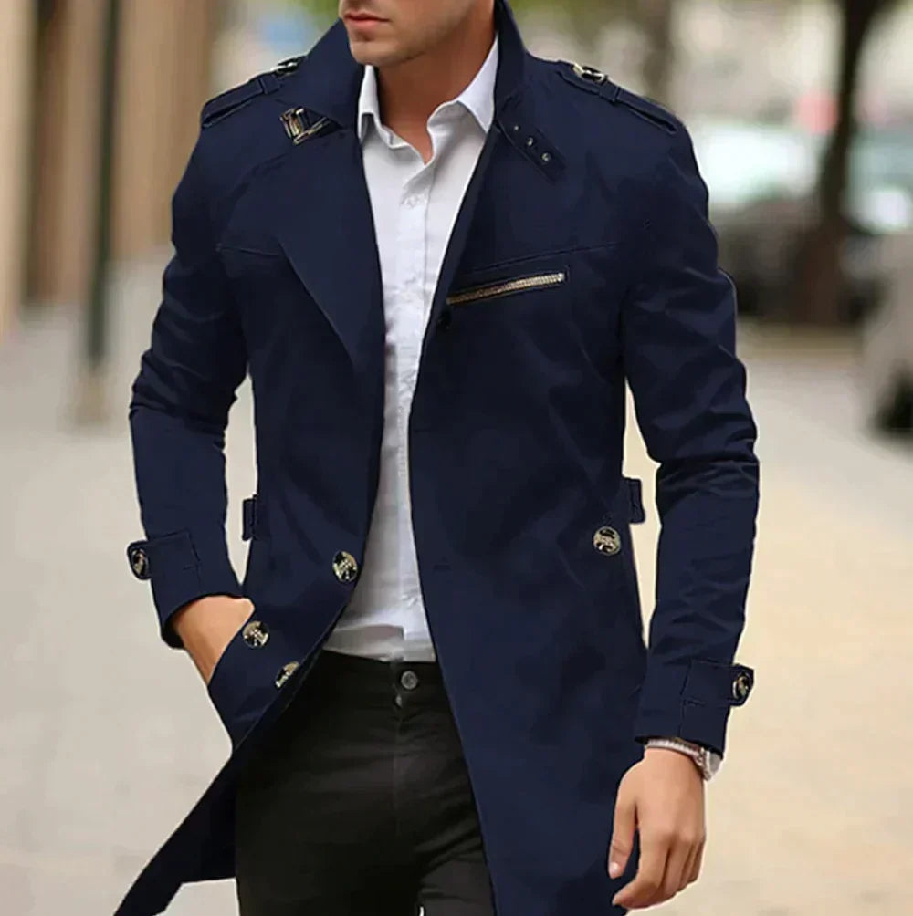 Men's Trench Coat, Double Breasted, Long Sleeves