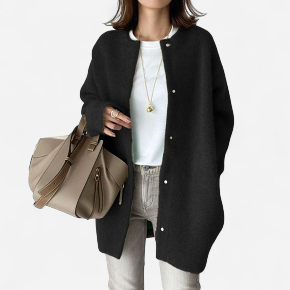 Liliane | Womens Cashmere Cardigan, Open Front | Lightweight, Warm, Long Sleeves | Khaki Brown, Black and More S-2XL