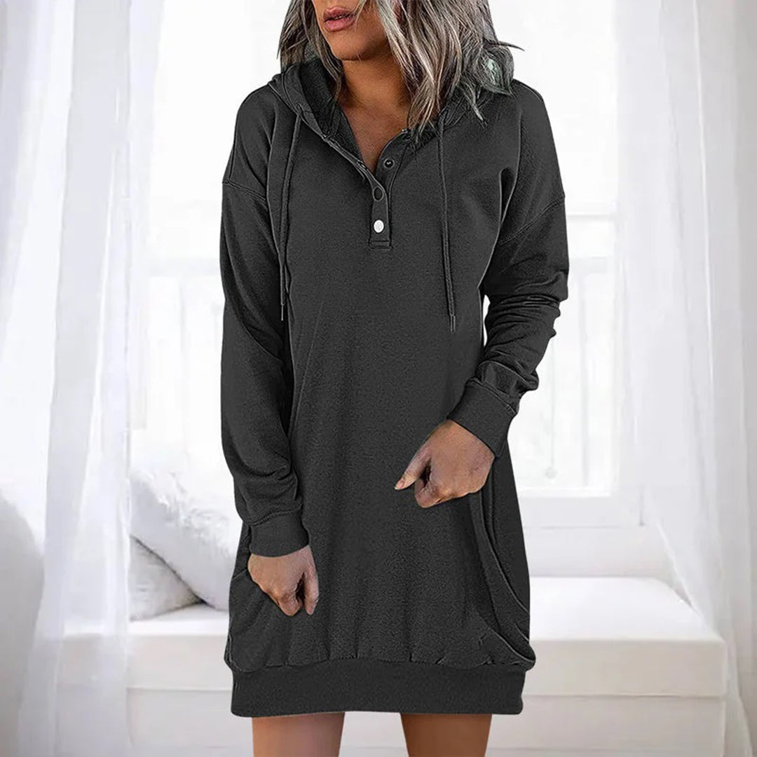 Women's Hooded Sweater Dress with Button Placket