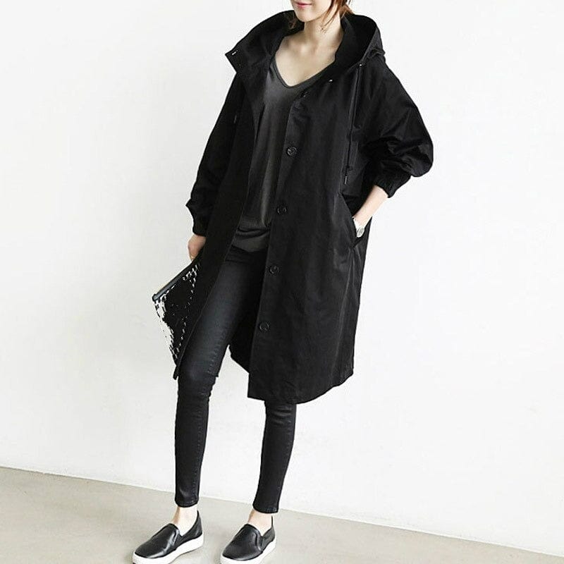 Women's Hooded Raincoat, Long Sleeves, Button Front