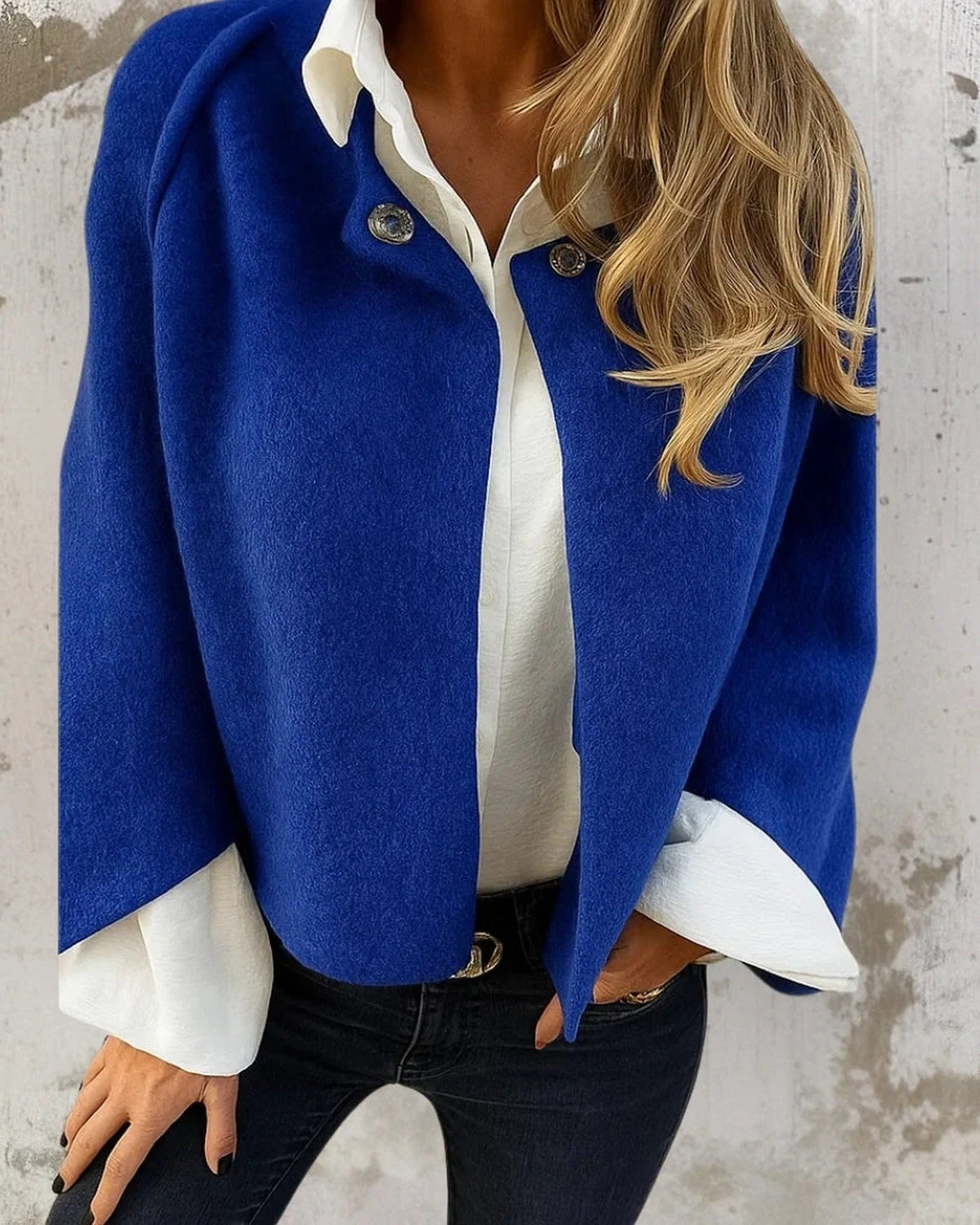 Women's Cropped Jacket, Button Front, Long Sleeves, Stand Collar