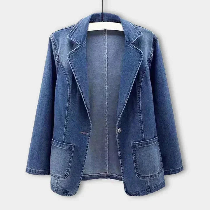 Women's Tailored Denim Blazer with Notched Lapels