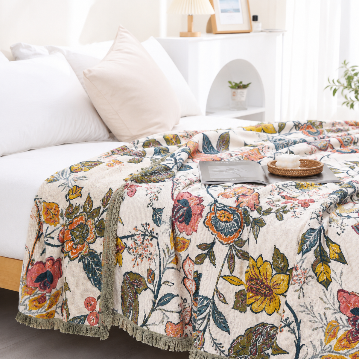 Boho Floral Pattern Blanket for Cozy Home Decor