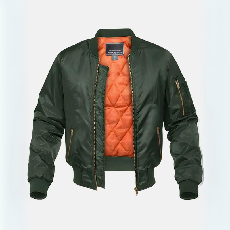 Men's Quilted Bomber Jacket, Zip Front, Ribbed Trims