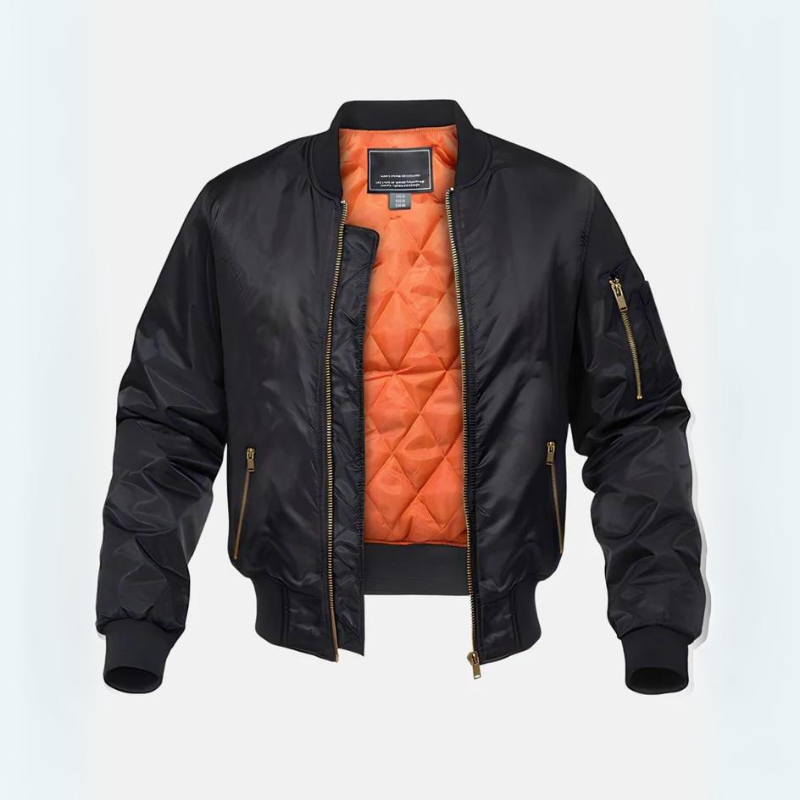 Men's Quilted Bomber Jacket, Zip Front, Ribbed Trims