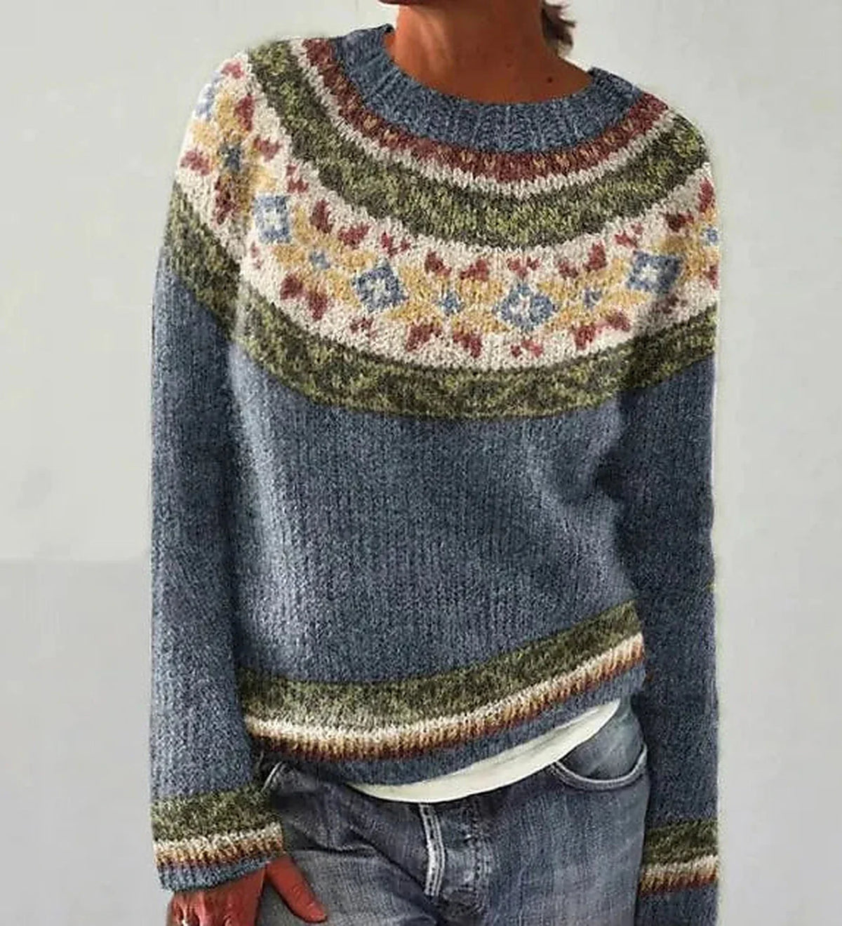Rosette Nordic Yoke Pullover Sweater