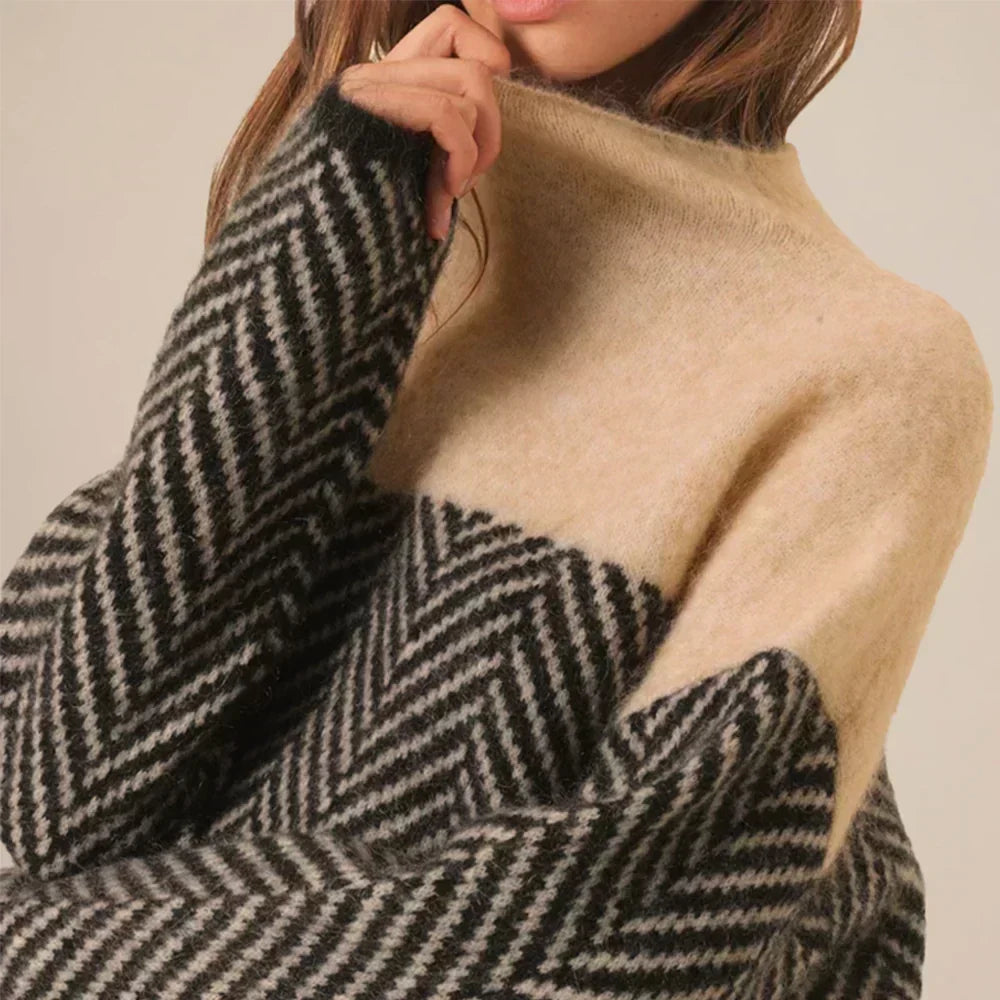 Women's Turtleneck Sweater with Knit | Size XS-XL | Beige, Dark Blue, Violet