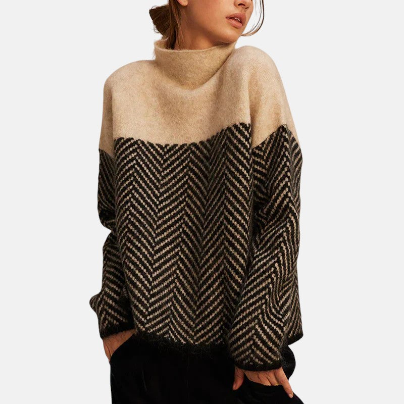 Women's Knit Sweater | Navy Blue, Beige, Purple