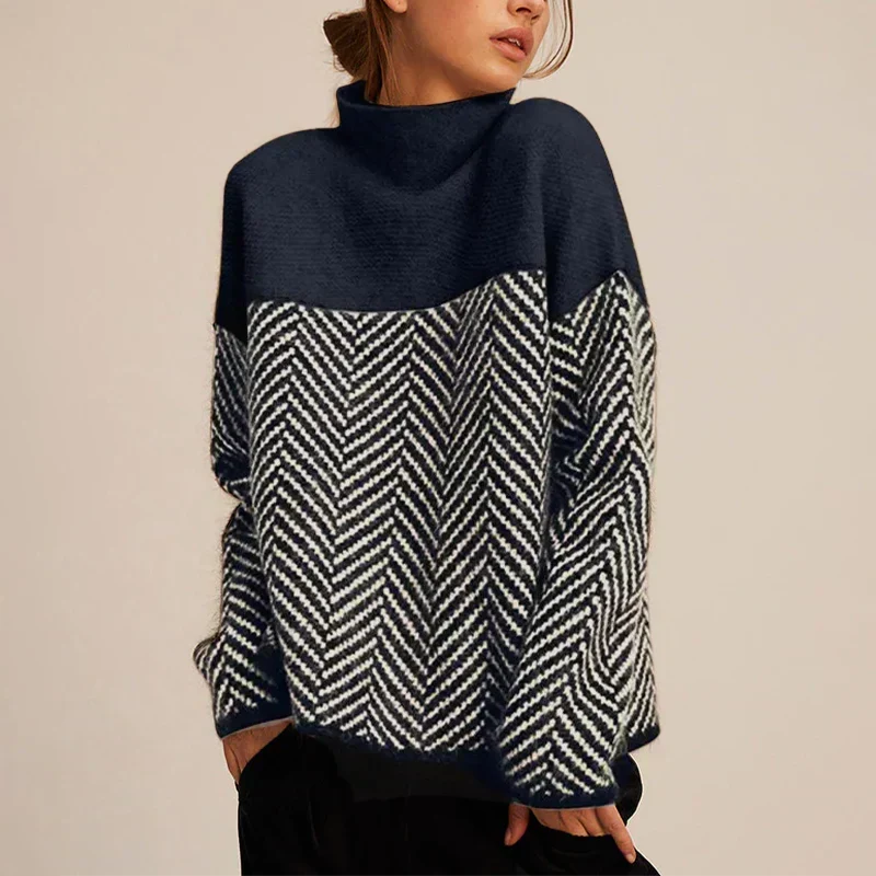 Women's Turtleneck Sweater with Knit | Size XS-XL | Beige, Dark Blue, Violet