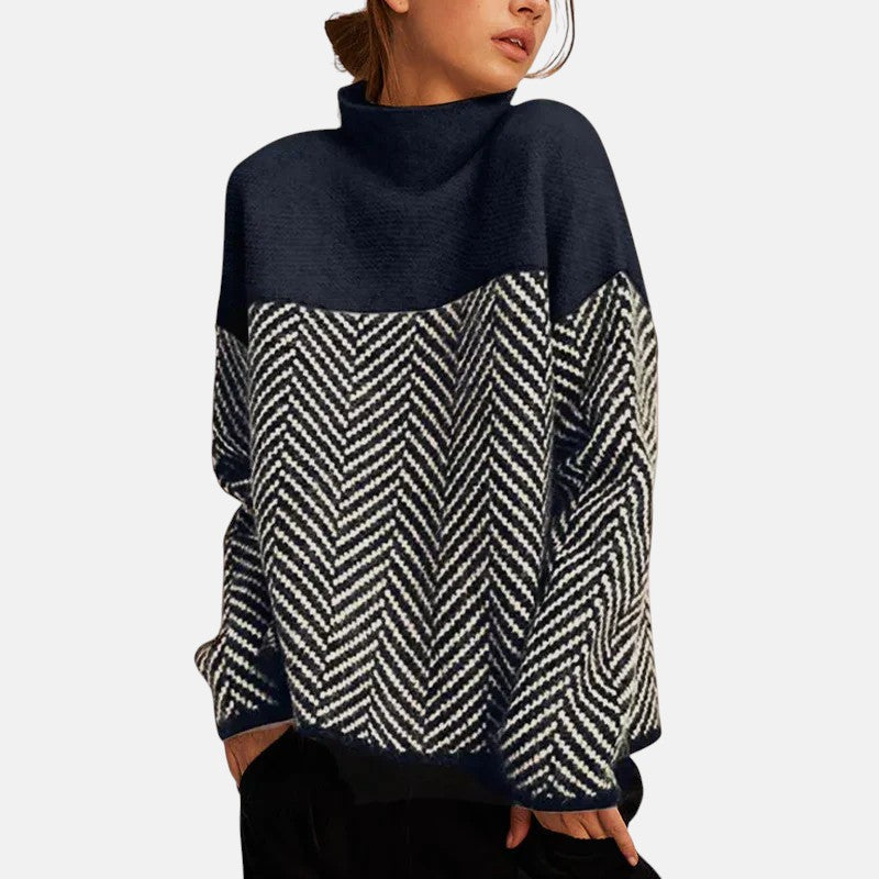 Women's Knit Sweater | Navy Blue, Beige, Purple
