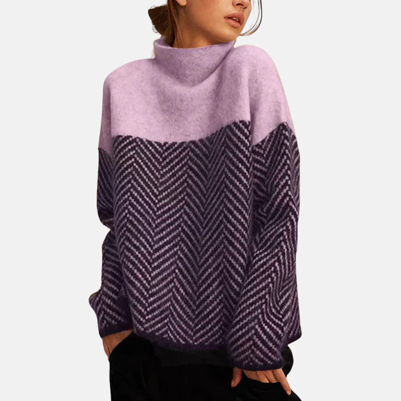 Women's Knit Sweater | Navy Blue, Beige, Purple