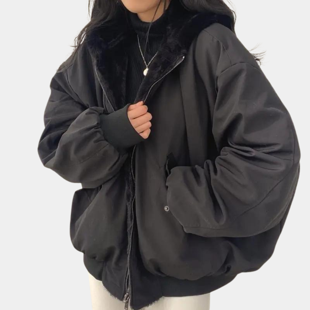 Women's Hooded Fur-Lined Bomber Jacket, Zip Front