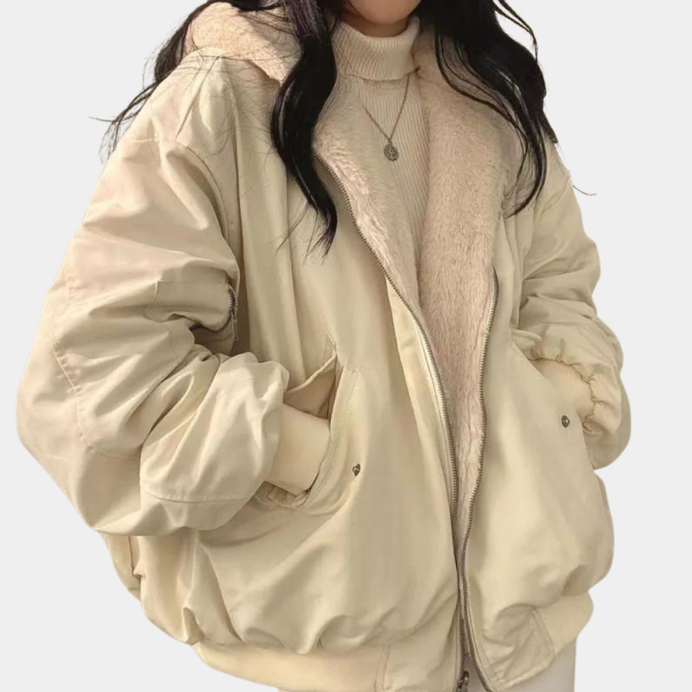 Women's Hooded Fur-Lined Bomber Jacket, Zip Front