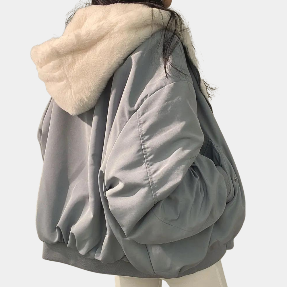 Women's Hooded Fur-Lined Bomber Jacket, Zip Front