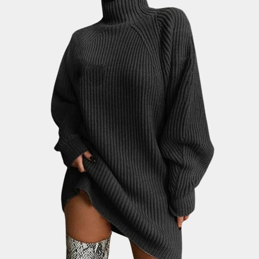 Women's Turtleneck Sweater Dress Chunky Knit Oversized Long Sleeve Mini