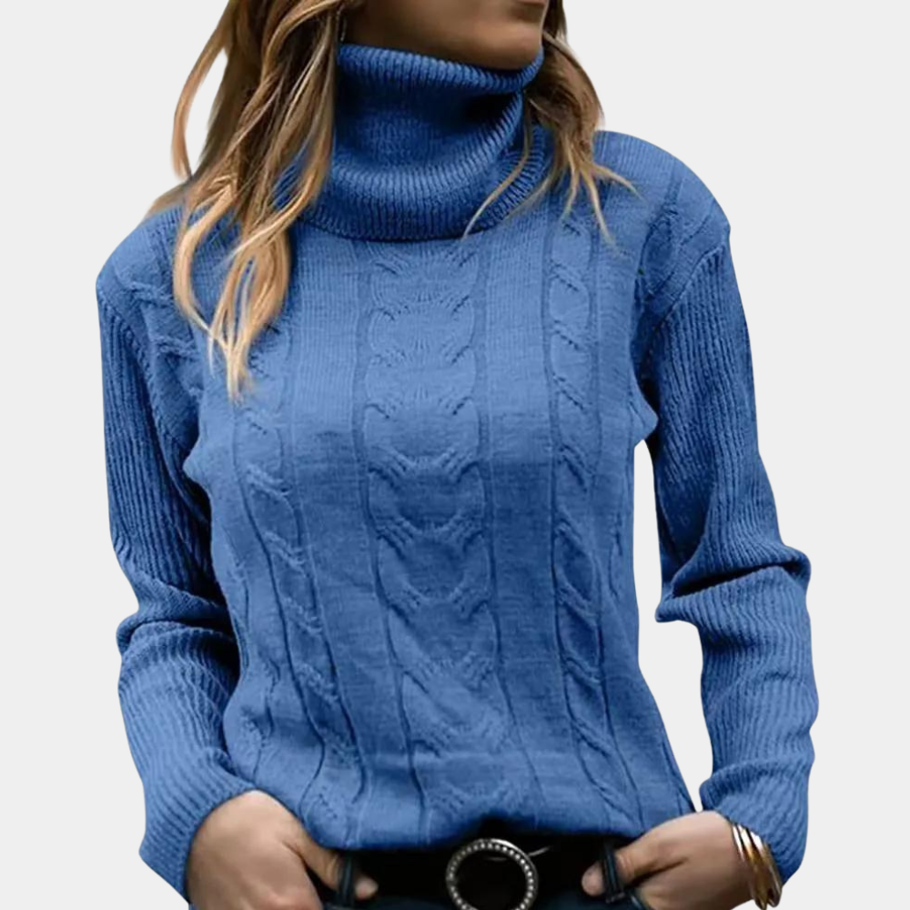 Women's Cable Knit Turtleneck Sweater with Long Sleeves