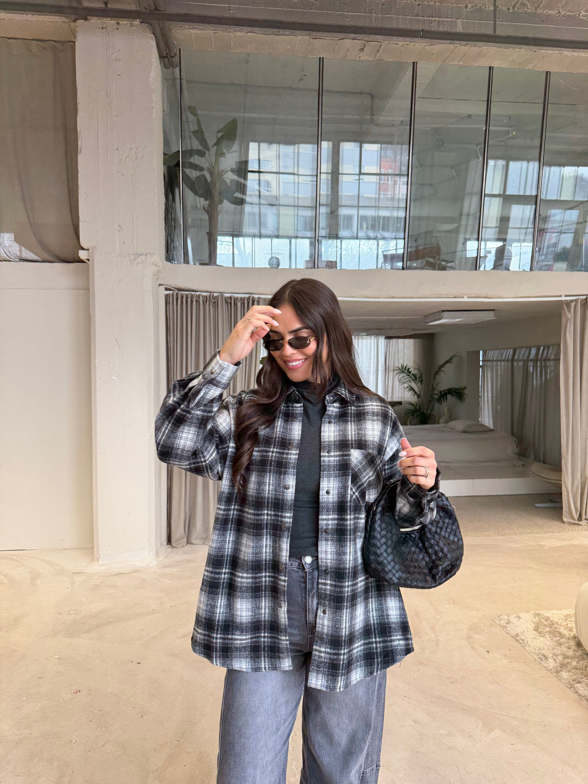 Women's Plaid Shirt And Turtleneck Set, Long Sleeves, Relaxed Fit