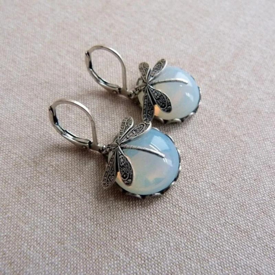 Dragonfly | 925 Sterling Silver Earrings with White Crystal