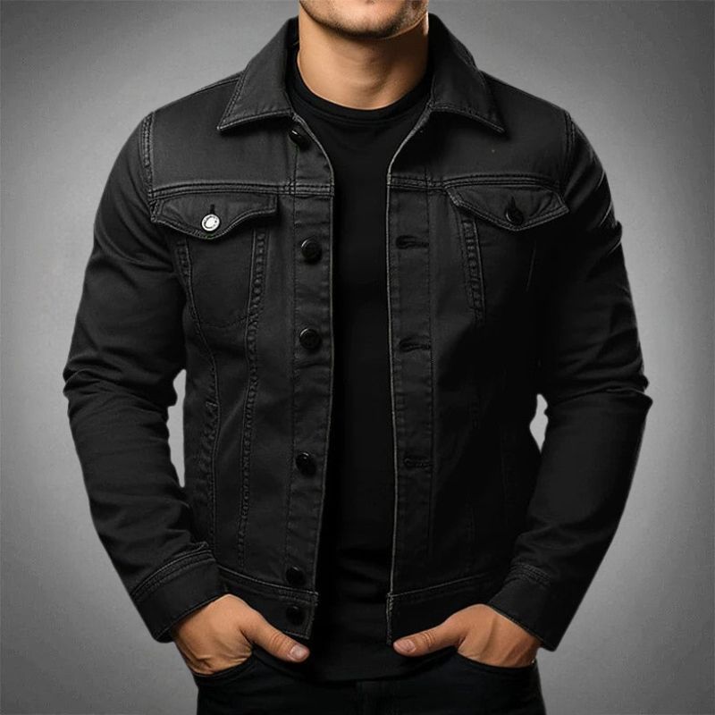 Men's Denim Jacket, Pointed Collar, Long Sleeves, Button Front