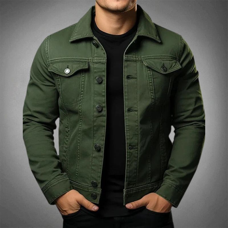 Men's Denim Jacket, Pointed Collar, Long Sleeves, Button Front