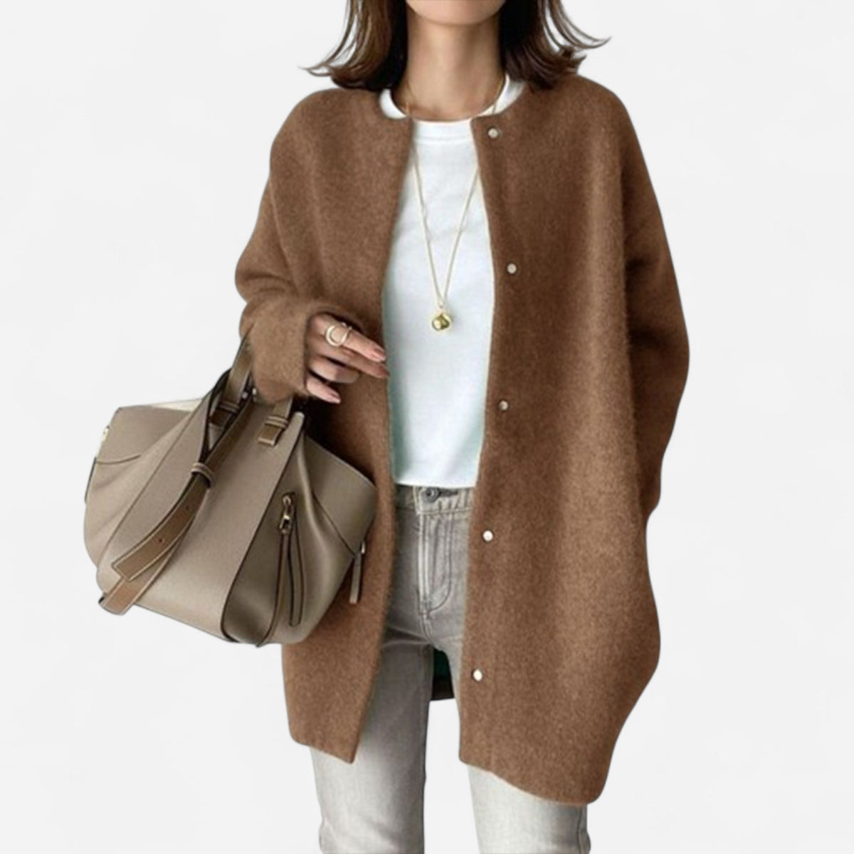 Liliane | Womens Cashmere Cardigan, Open Front | Lightweight, Warm, Long Sleeves | Khaki Brown, Black and More S-2XL