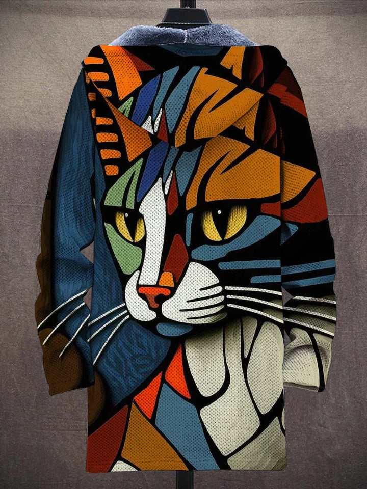 Ashley | Womens Cat Print Cardigan Sweater | Colorful Graphic Cat Design, Loose Relaxed Fit | Fall Layer S-4XL