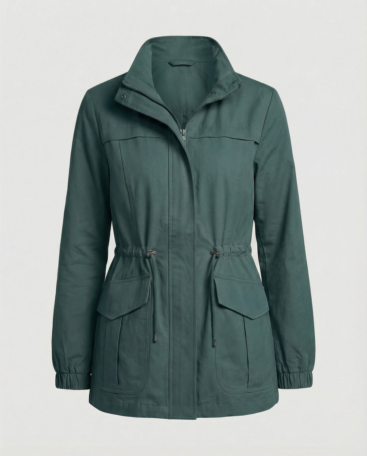 Anna | Womens Utility Jacket with Drawstring Waist | Stand Collar, Flap Pockets | Khaki, Black, Beige and More S-3XL