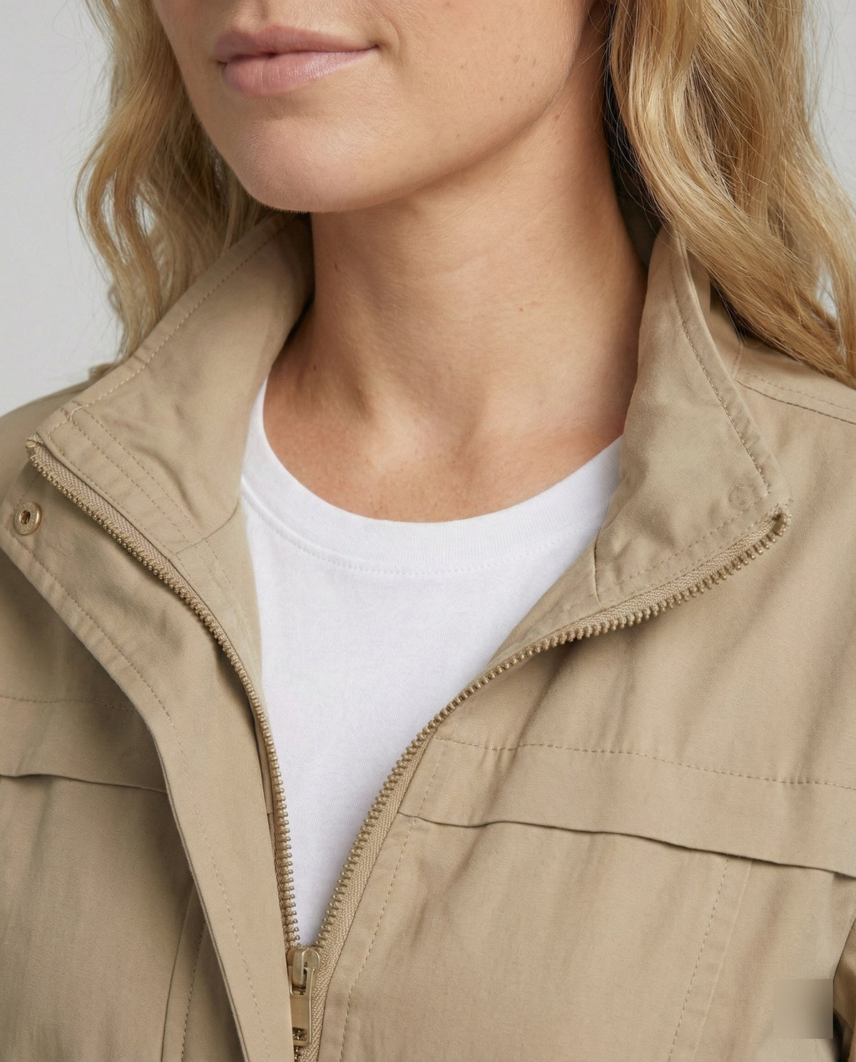 Anna | Womens Utility Jacket with Drawstring Waist | Stand Collar, Flap Pockets | Khaki, Black, Beige and More S-3XL