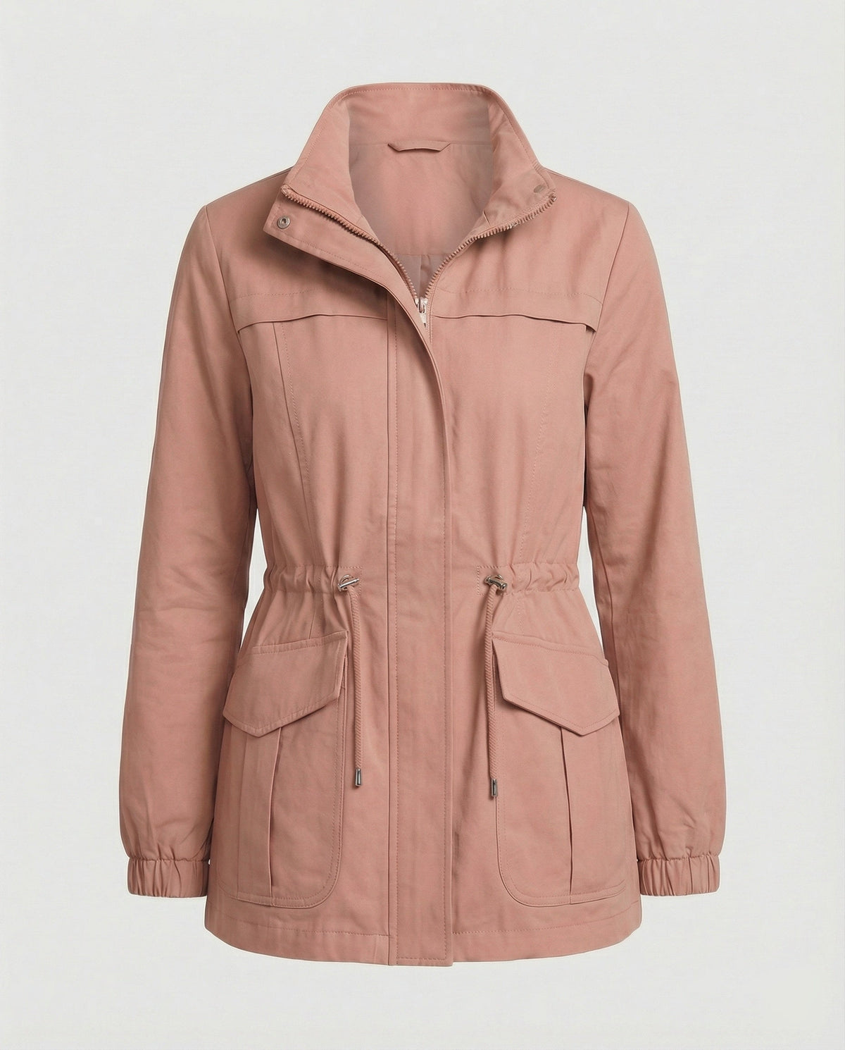 Anna | Womens Utility Jacket with Drawstring Waist | Stand Collar, Flap Pockets | Khaki, Black, Beige and More S-3XL
