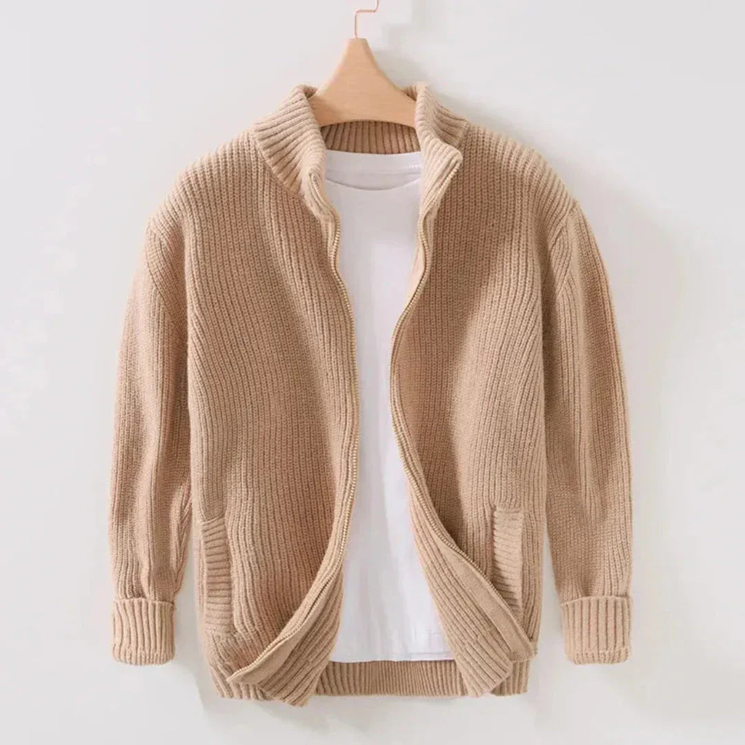 Cayson - Men's Zip-Front Ribbed Cardigan