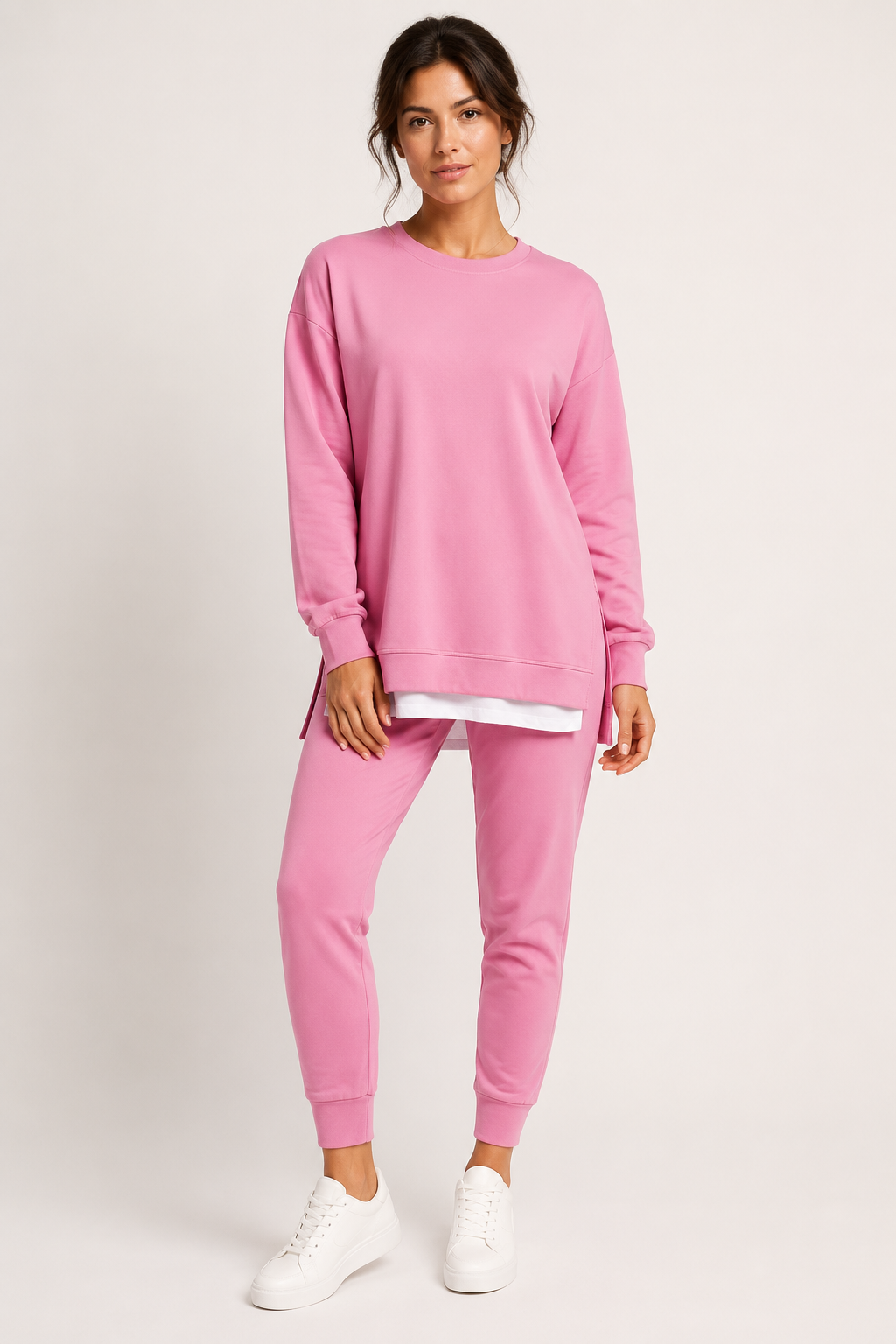 Women's Sweatshirt And Jogger Set, Side Slits, Crew Neck