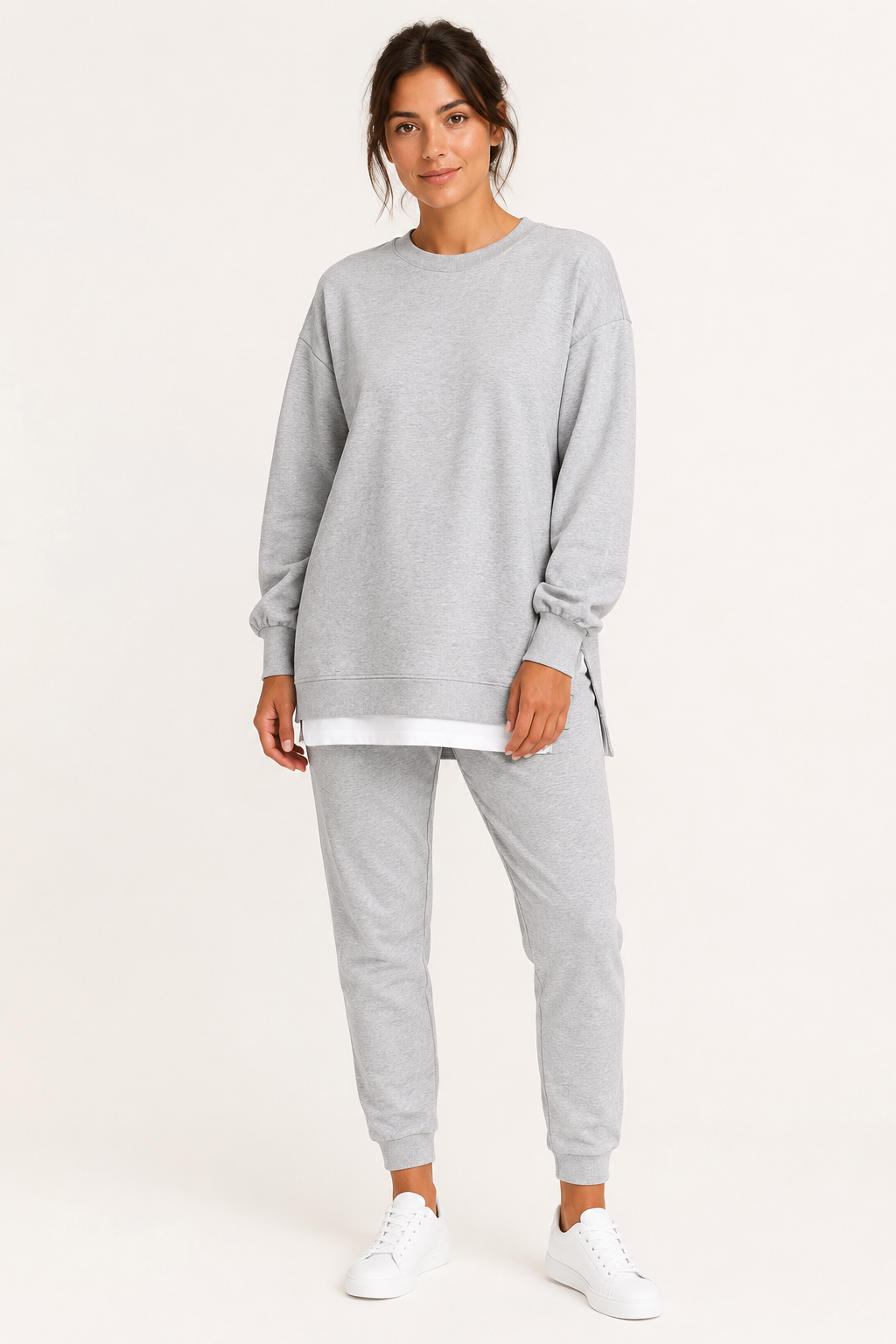 Women's Sweatshirt And Jogger Set, Side Slits, Crew Neck