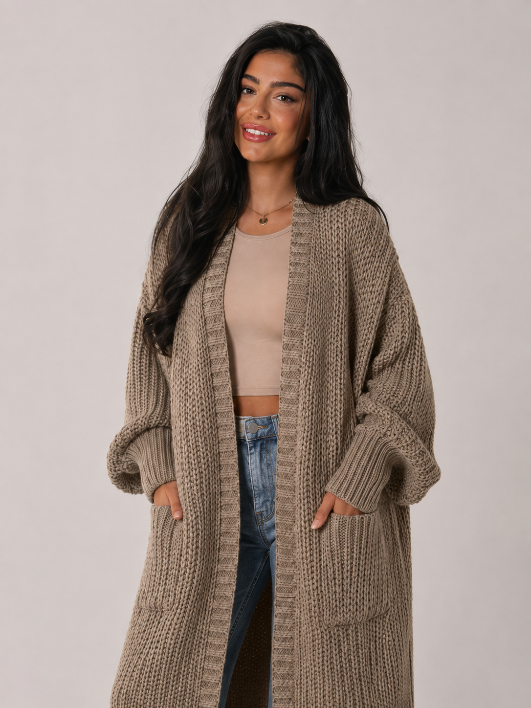 Ottilie Chunky Knit Open-Front Duster Cardigan