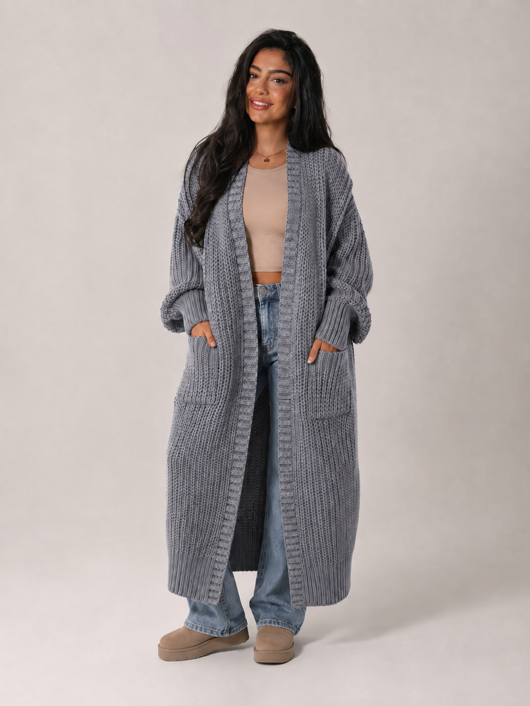 Ottilie Chunky Knit Open-Front Duster Cardigan
