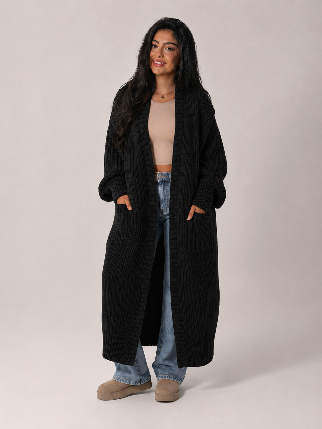 Ottilie Chunky Knit Open-Front Duster Cardigan