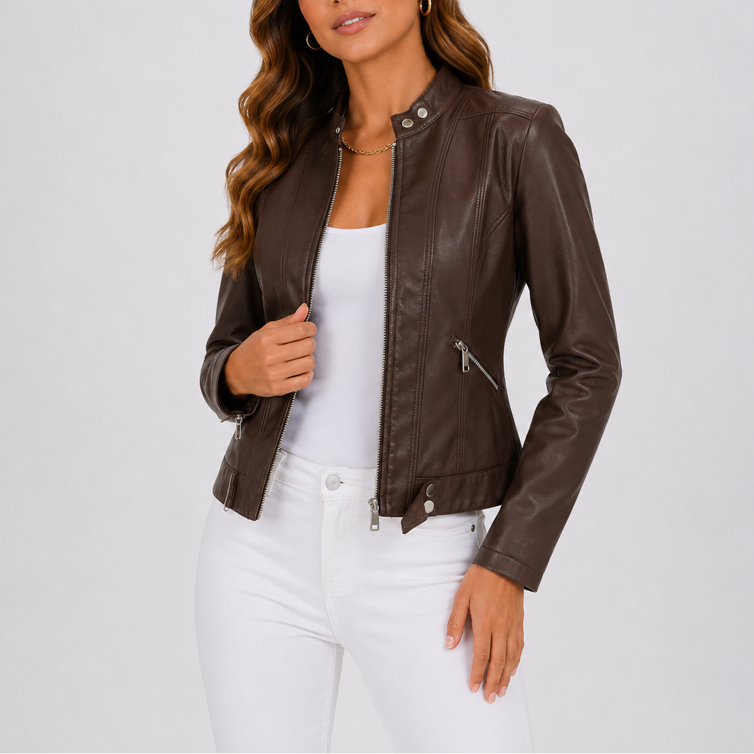 Kara | Womens Faux Leather Jacket with Zip Pockets | Vegan Leather, Classic Cut | Brown, Purple, Red and More XS-XL