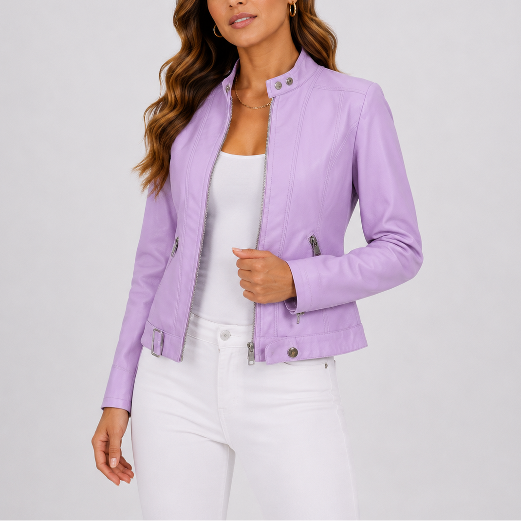 Kara | Womens Faux Leather Jacket with Zip Pockets | Vegan Leather, Classic Cut | Brown, Purple, Red and More XS-XL