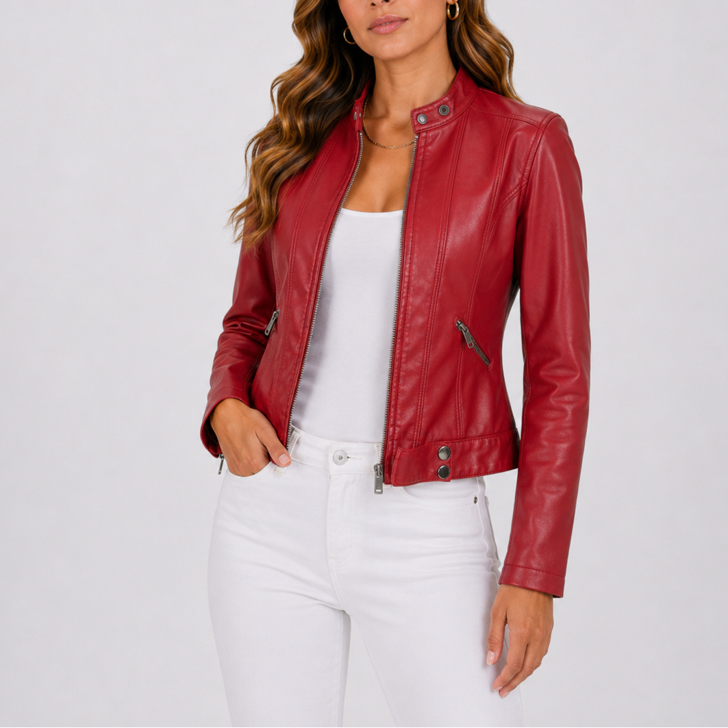 Kara | Womens Faux Leather Jacket with Zip Pockets | Vegan Leather, Classic Cut | Brown, Purple, Red and More XS-XL