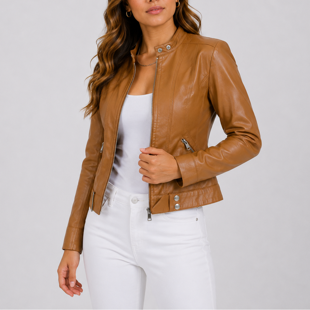 Kara | Womens Faux Leather Jacket with Zip Pockets | Vegan Leather, Classic Cut | Brown, Purple, Red and More XS-XL
