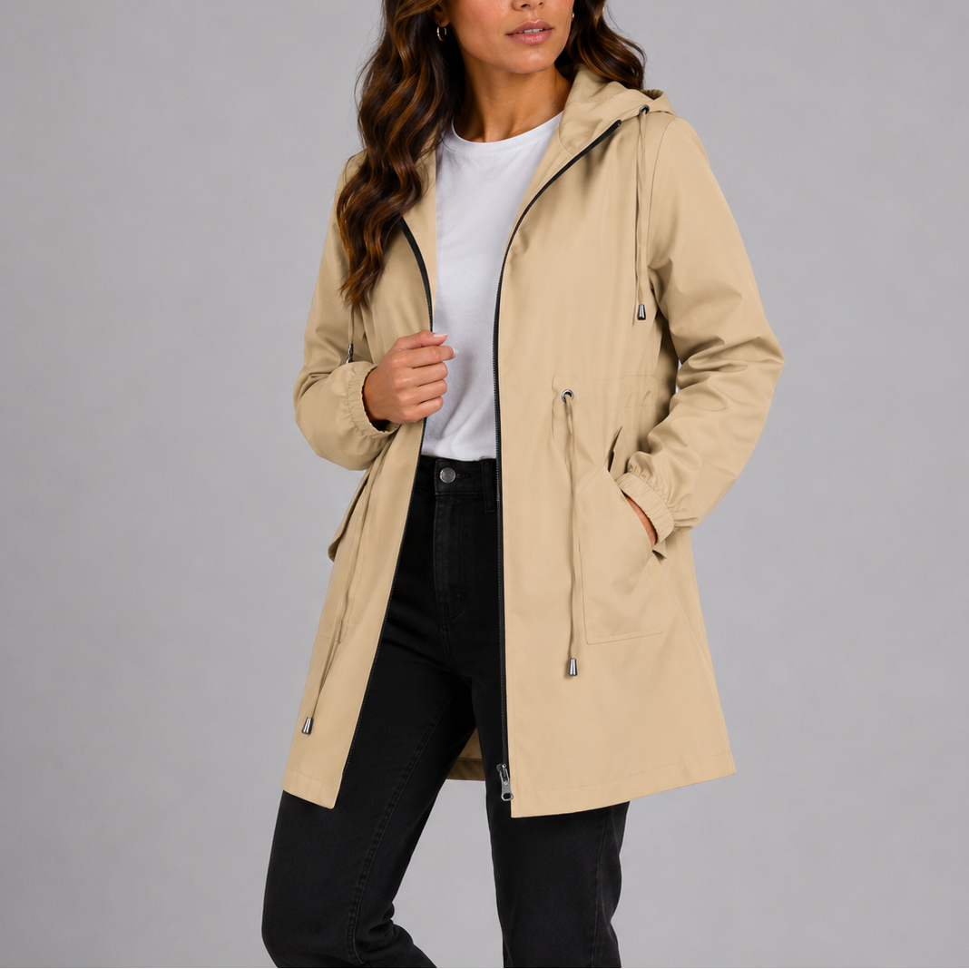 Melissa | Womens Waterproof Rain Coat with Hood | Lightweight, Drawstring Waist, Side Pockets | 8 Colors XS-XL