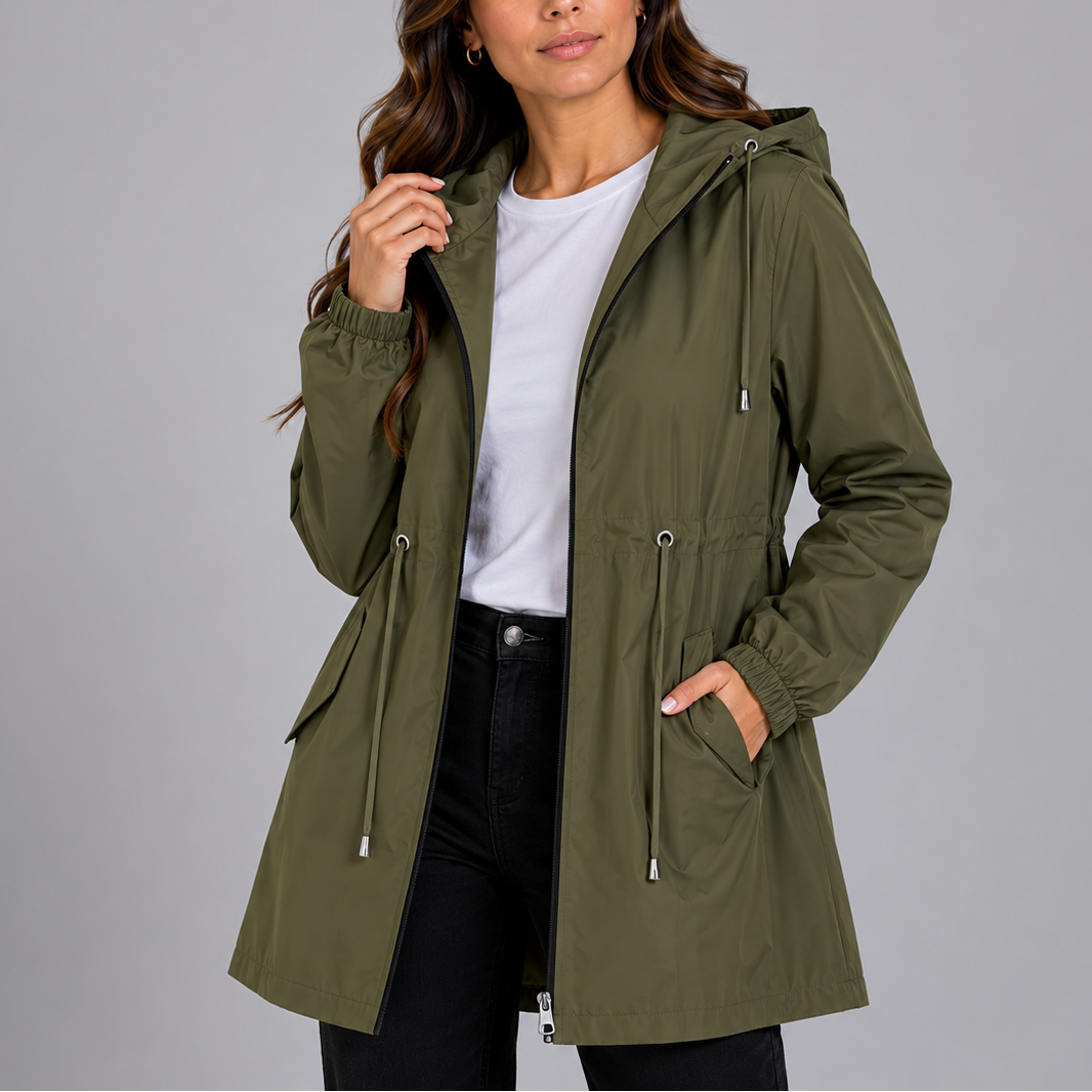Melissa | Womens Waterproof Rain Coat with Hood | Lightweight, Drawstring Waist, Side Pockets | 8 Colors XS-XL