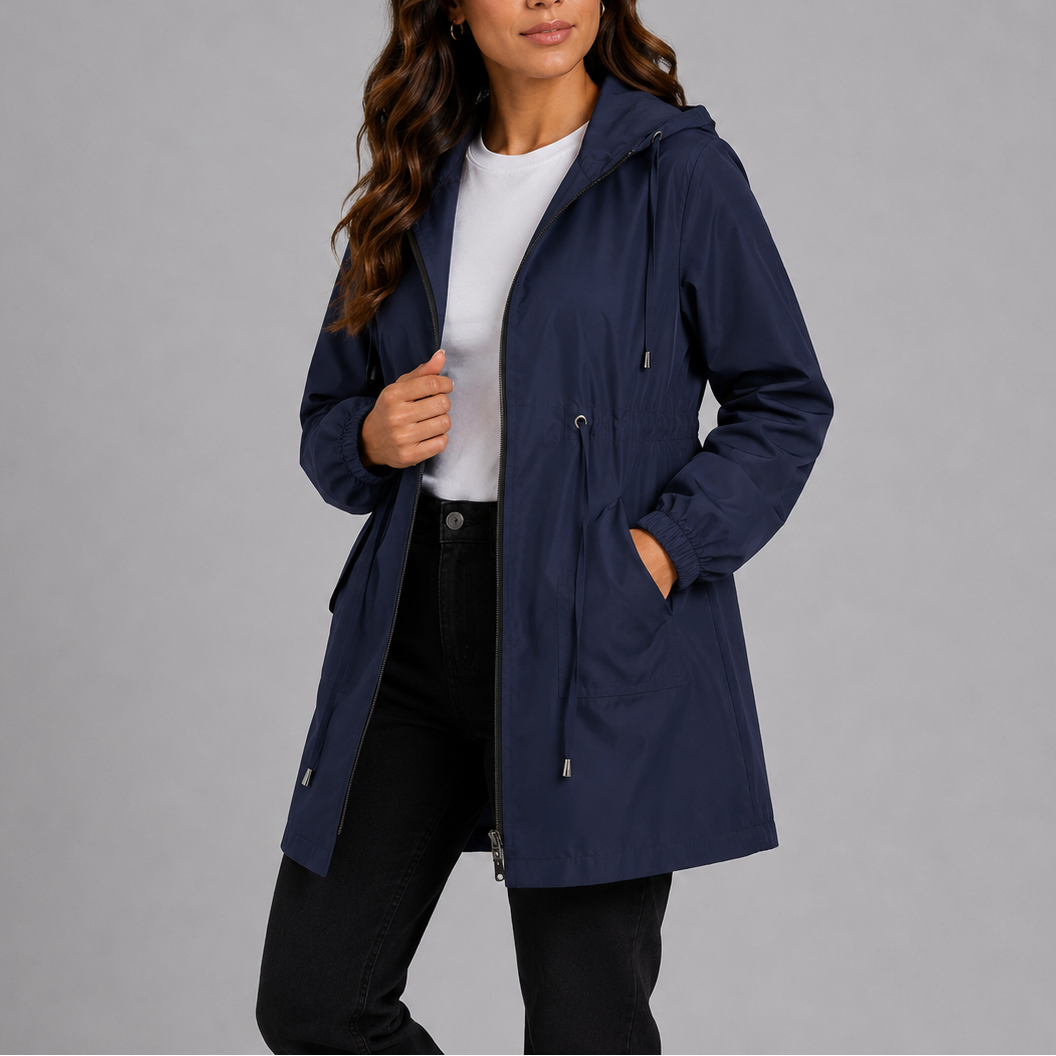 Melissa | Womens Waterproof Rain Coat with Hood | Lightweight, Drawstring Waist, Side Pockets | 8 Colors XS-XL
