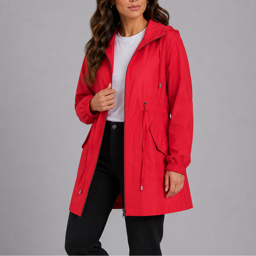 Melissa | Womens Waterproof Rain Coat with Hood | Lightweight, Drawstring Waist, Side Pockets | 8 Colors XS-XL