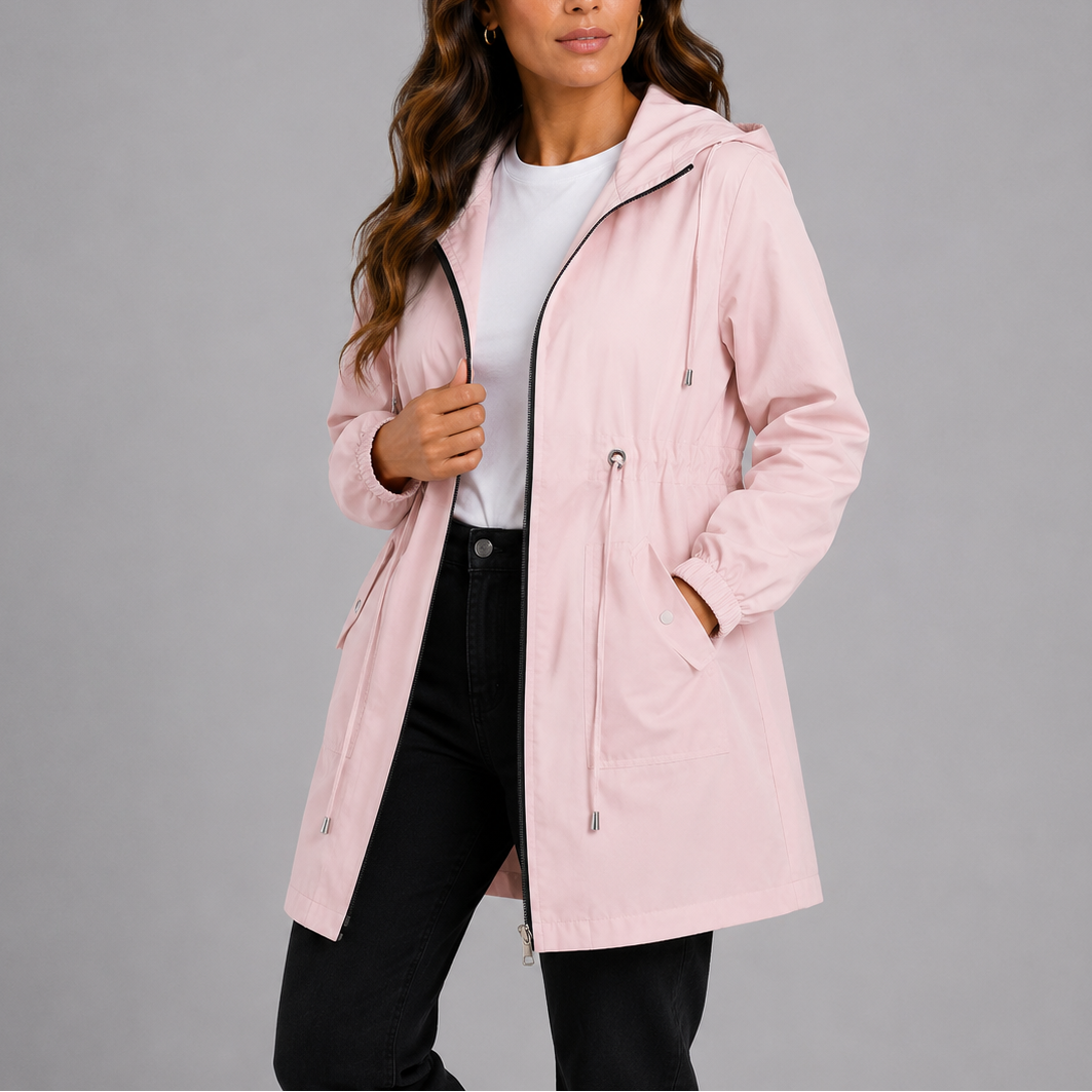 Melissa | Womens Waterproof Rain Coat with Hood | Lightweight, Drawstring Waist, Side Pockets | 8 Colors XS-XL